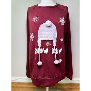Rocking Around Women’s Snow Day Christmas Sweater Winter Knitted Red Maroon Sz M